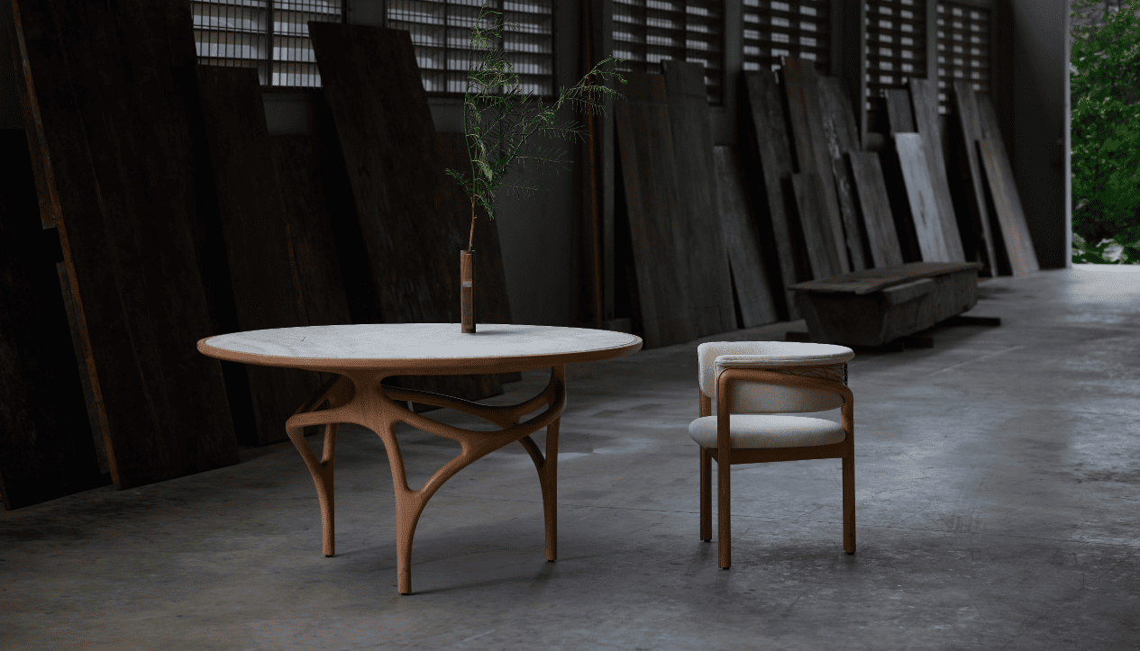 Cena_dining_table_beige_quartzite_50201_50203_Volita_dining_chair_Ivory_chenille_Morpho_by_Tomorrowland_Ethnicraft